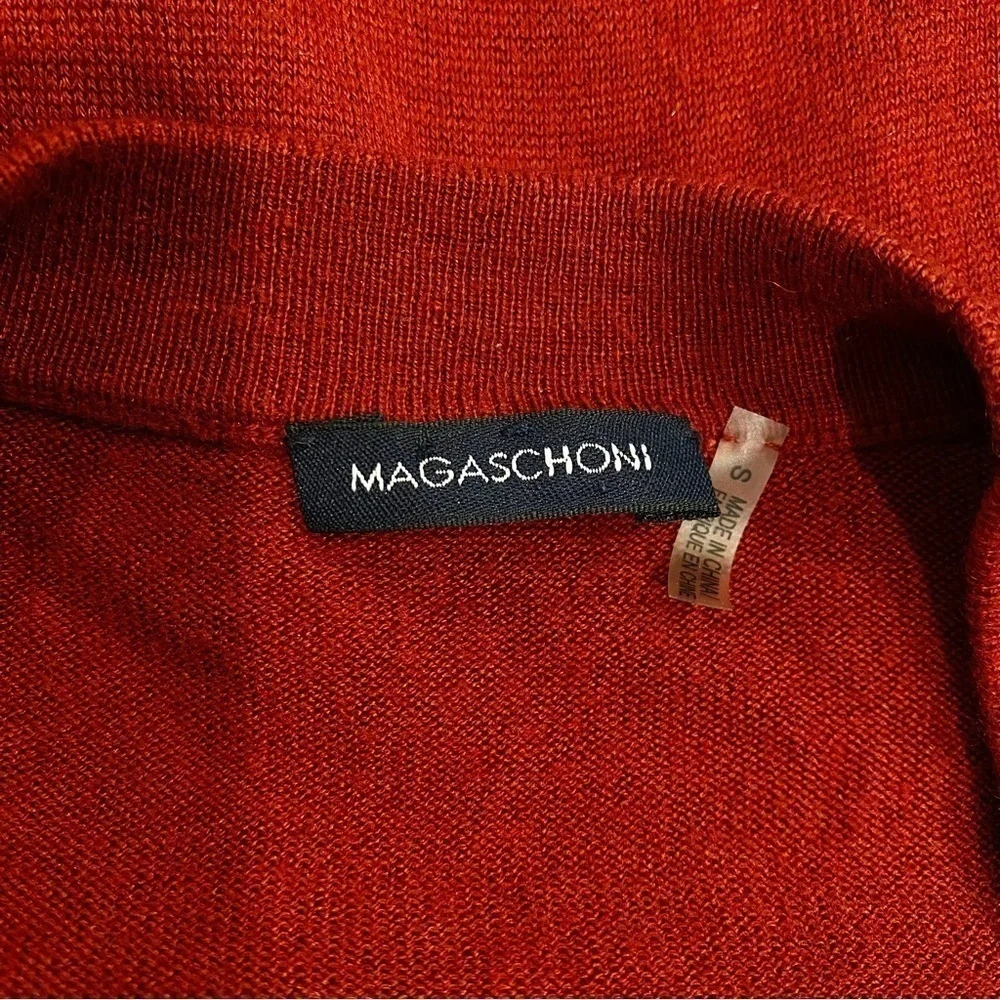 Magaschoni | Silk Cashmere Long Cardigan Maroon Button Front Size Small - Picture 4 of 7